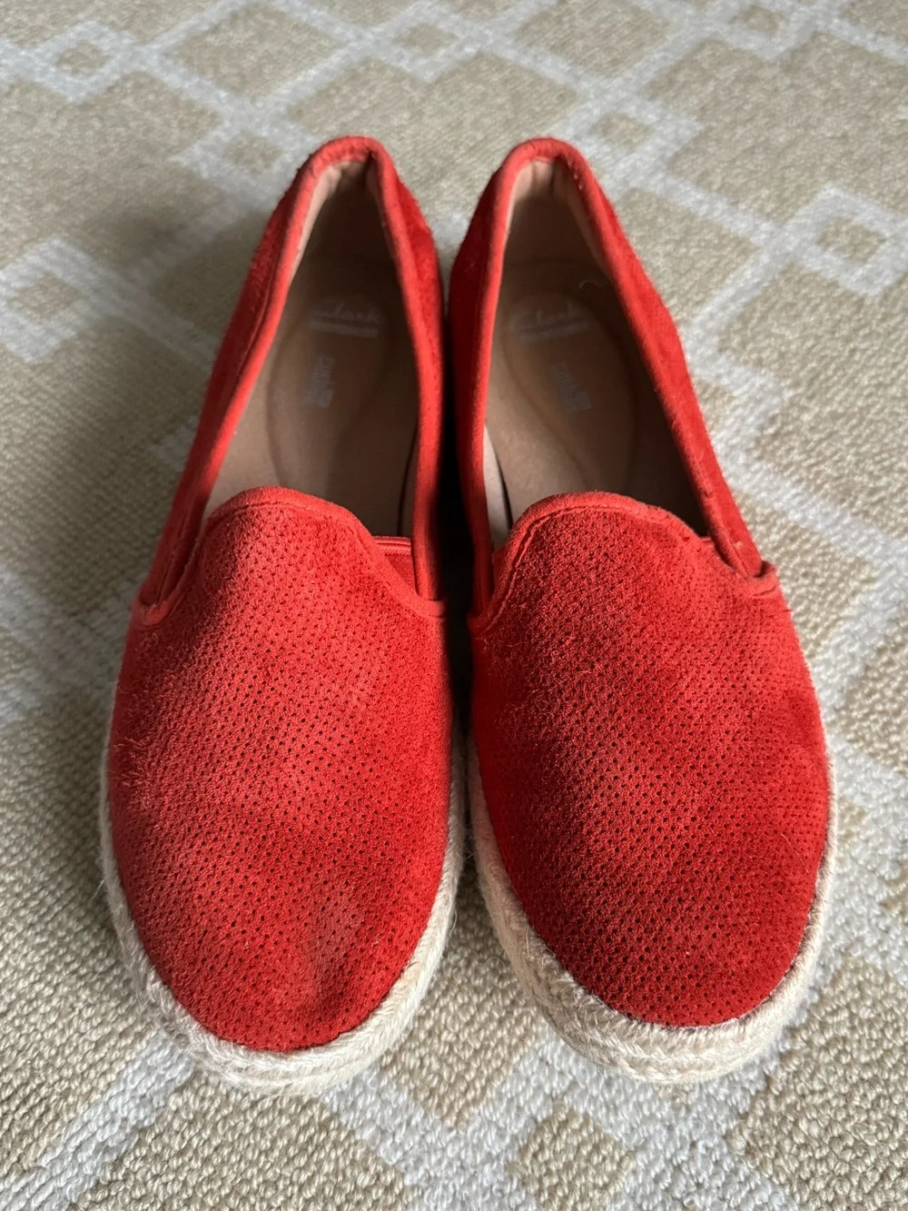 Clarks Cushion Soft Red Suede Espadrille Slip On Flats Women’s 10